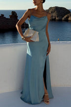 Elegant  Solid Paneled Tie Waist Slim Formal Dress