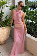Halter Open Back Sleeveless Fitted Maxi Party Dress