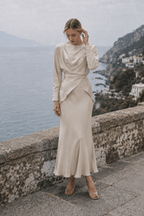 Solid Satin Cinched Waist Skirt Set