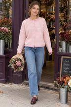 Stripe Roll Neck Button Casual Cardigan