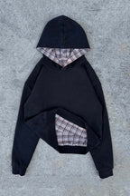 Reversible Plaid Colorblock Kangaroo Pocket Hoodie