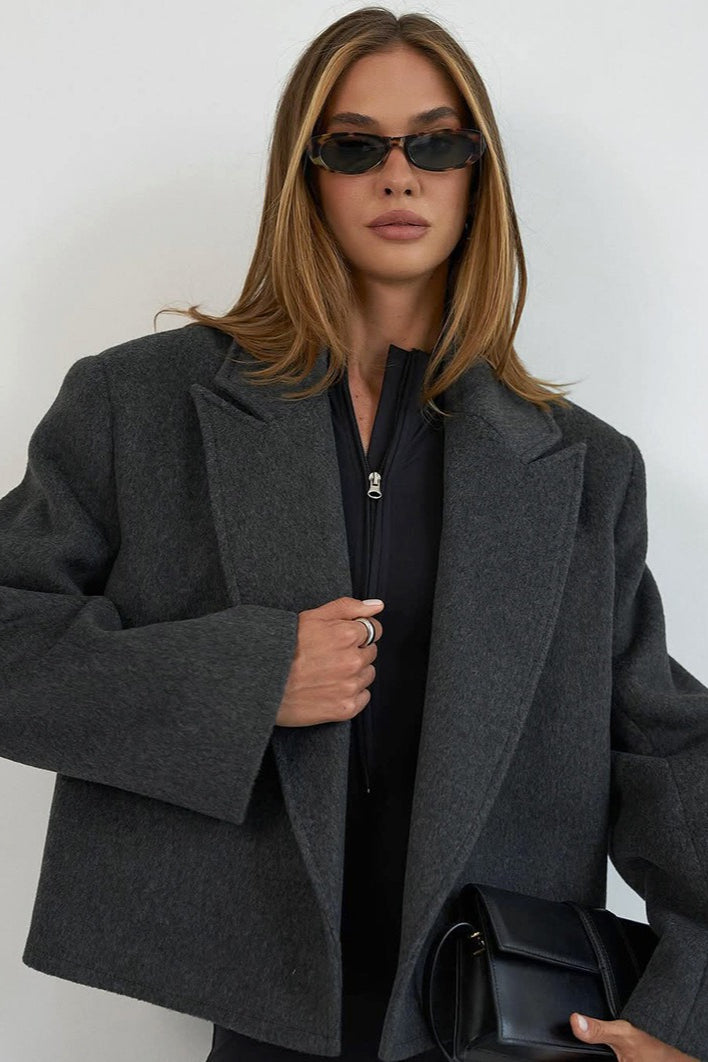 Self Tie Belt Textured Notch Collar Coat