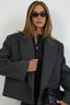 Self Tie Belt Textured Notch Collar Coat