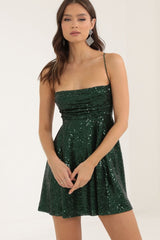 Spaghetti Strap Bow Contrast Chic  Sequin Dress