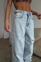 High Waist Ripped Wide Leg Jeans