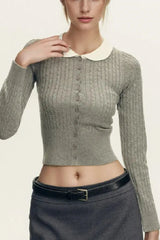 Short Lapel Cable Knit Cardigan