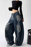 Distressed High Rise Barrel Leg Jeans