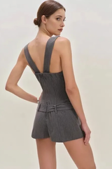 Striped V Neck Belted Cinched Work Dress