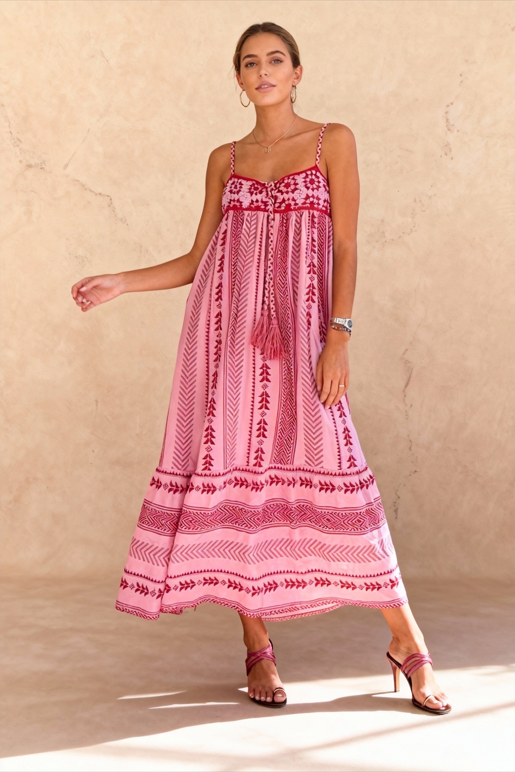Ethnic Style Crochet Patchwork Knitted Maxi Dress Main image