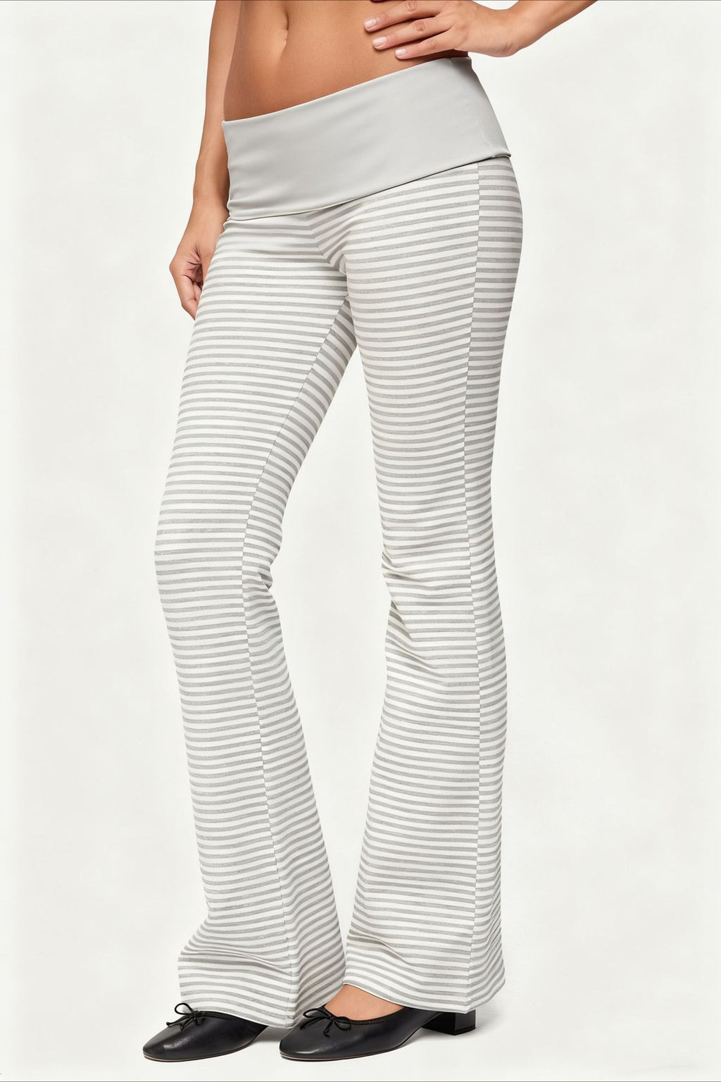 Striped Foldover Waist Flare Leg Pants