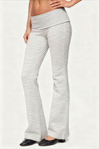 Striped Foldover Waist Flare Leg Pants