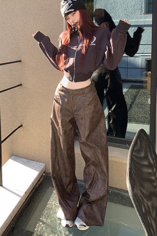 High Waist Vintage Slim Floor Length Wide Leg Straight Pants Secondary image