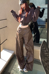 High Waist Vintage Slim Floor Length Wide Leg Straight Pants