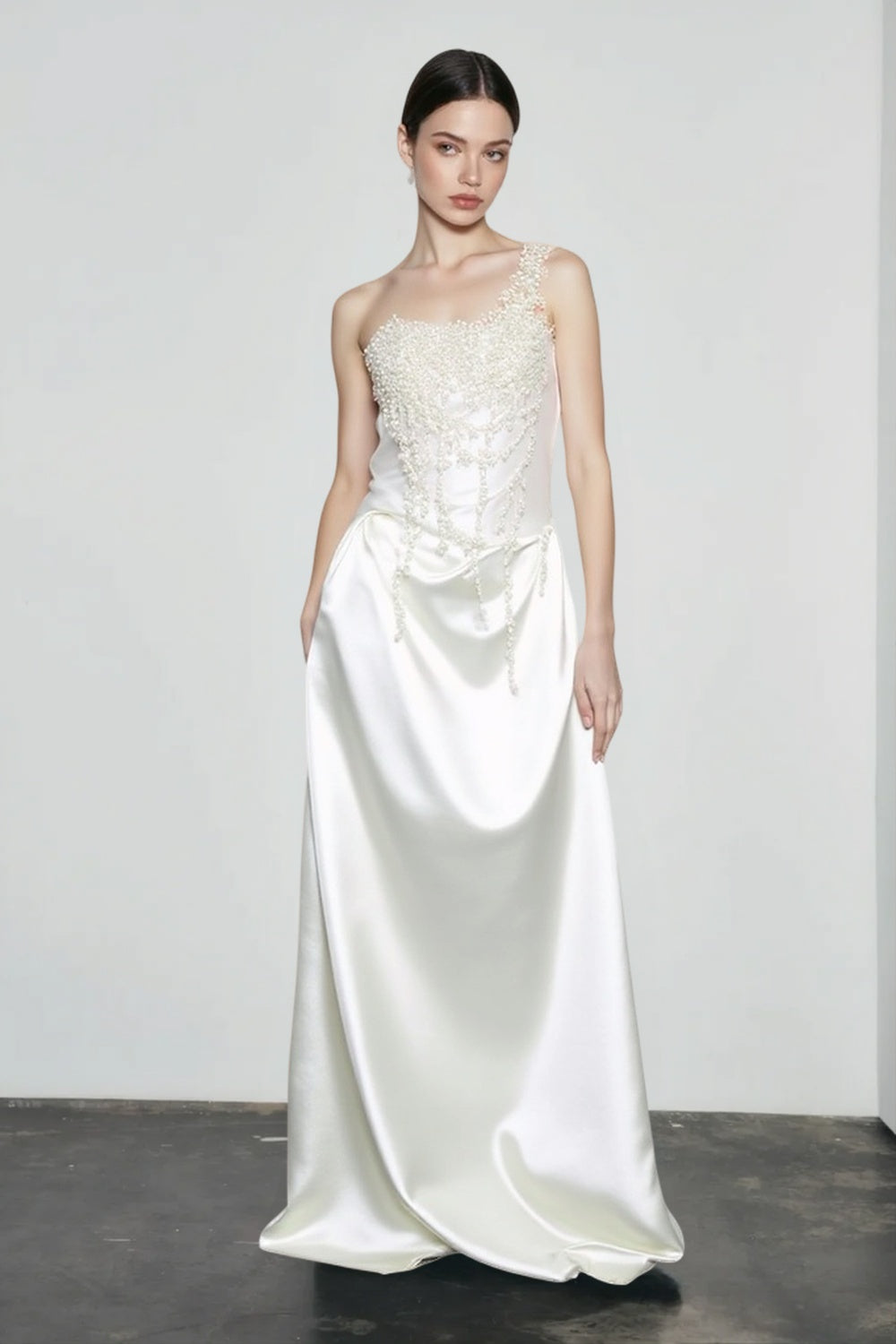 French Strapless Satin Pearl Prom Dress Secondary image
