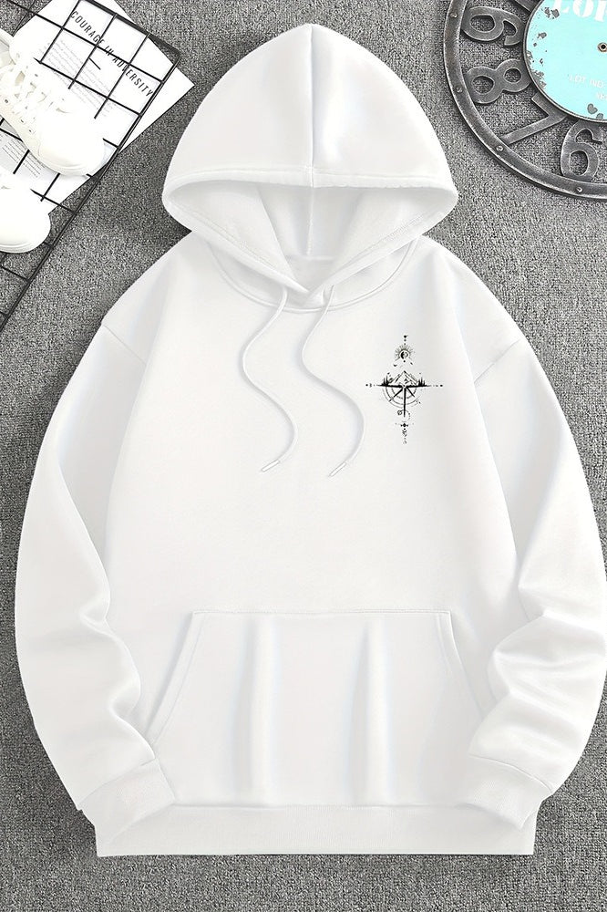 Compass Graphic Kangaroo Pocket Pullover Hoodie