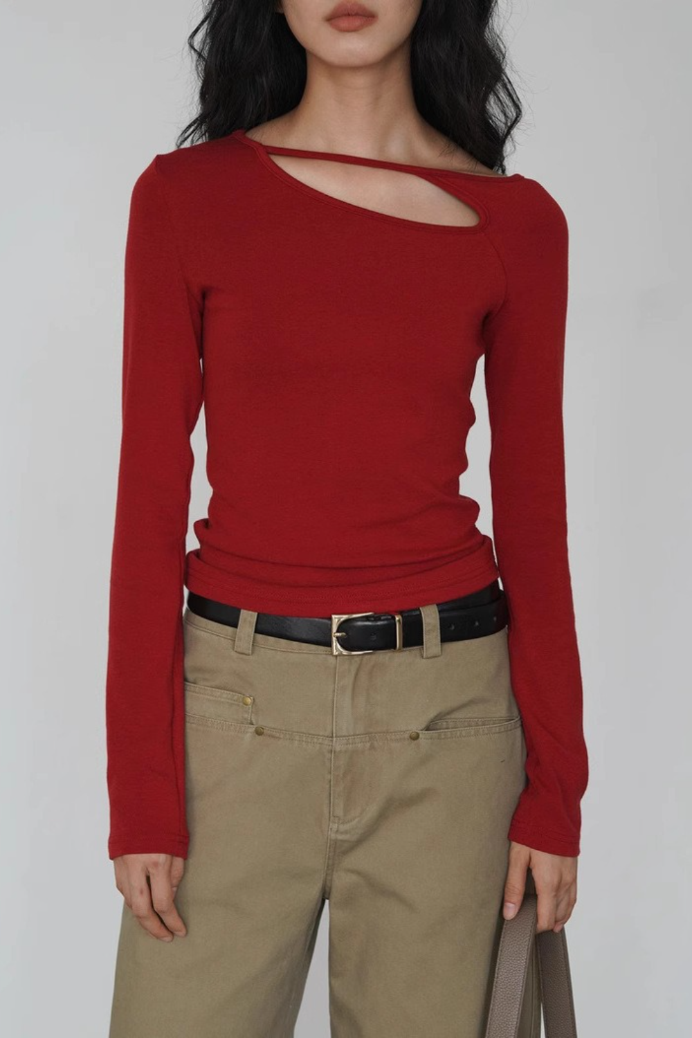 Side Cutout Slim Long Sleeve Crop Top Main image