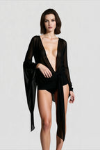 Mesh Irregular Bandage Low Neck Mini Dress
