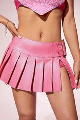 PU Leather A Line Mini Skirt