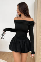 Off Shoulder Long Sleeve Bubble Mini Party Dress