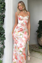Casual Floral  Split Midi Silk Dress