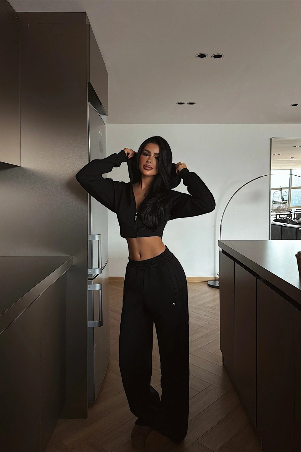 Cropped Hoodie Wide Leg Sweatpants Two-Piece Set