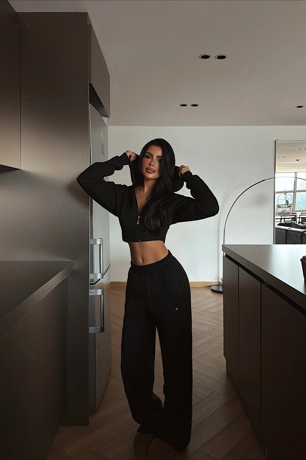 Cropped Hoodie Wide Leg Sweatpants Two-Piece Set