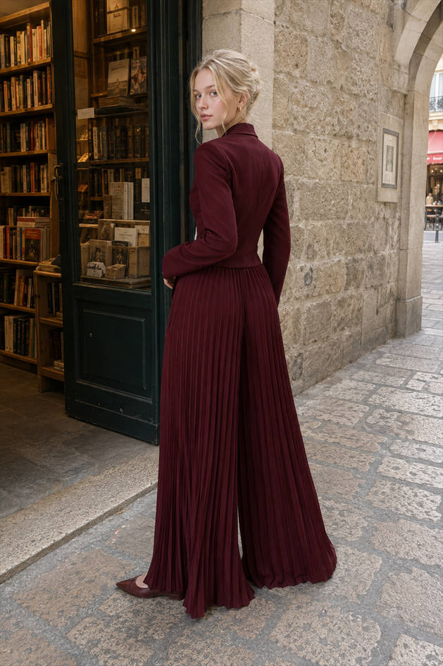Tailored Pleated Two Piece Blazer Pants Set