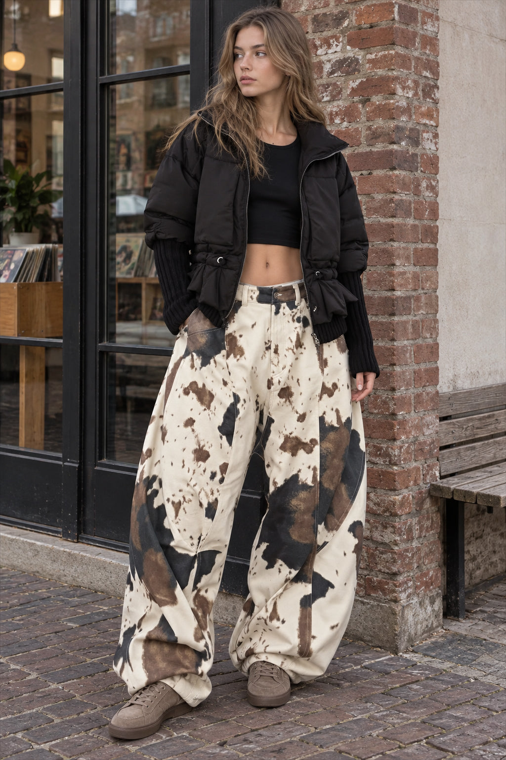 Abstract Camo Print Baggy Jeans