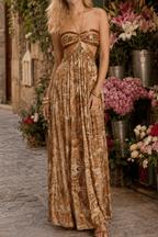 Strapless Lace Up Pleated Boho Dress