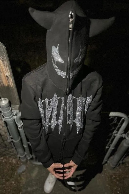 Rhinestone Zipper Oversized Hoodie Main image