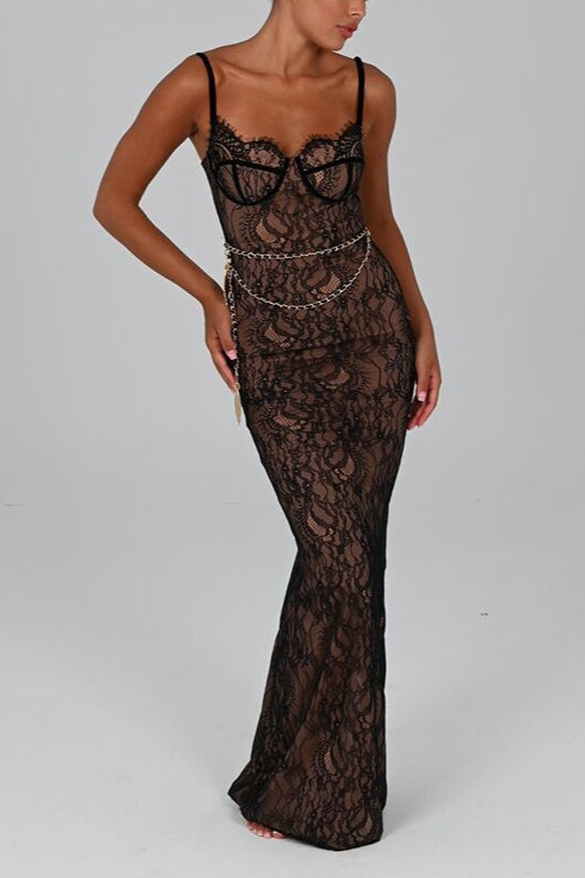Lace Strappy Off-Shoulder Maxi Formal Dress Secondary image