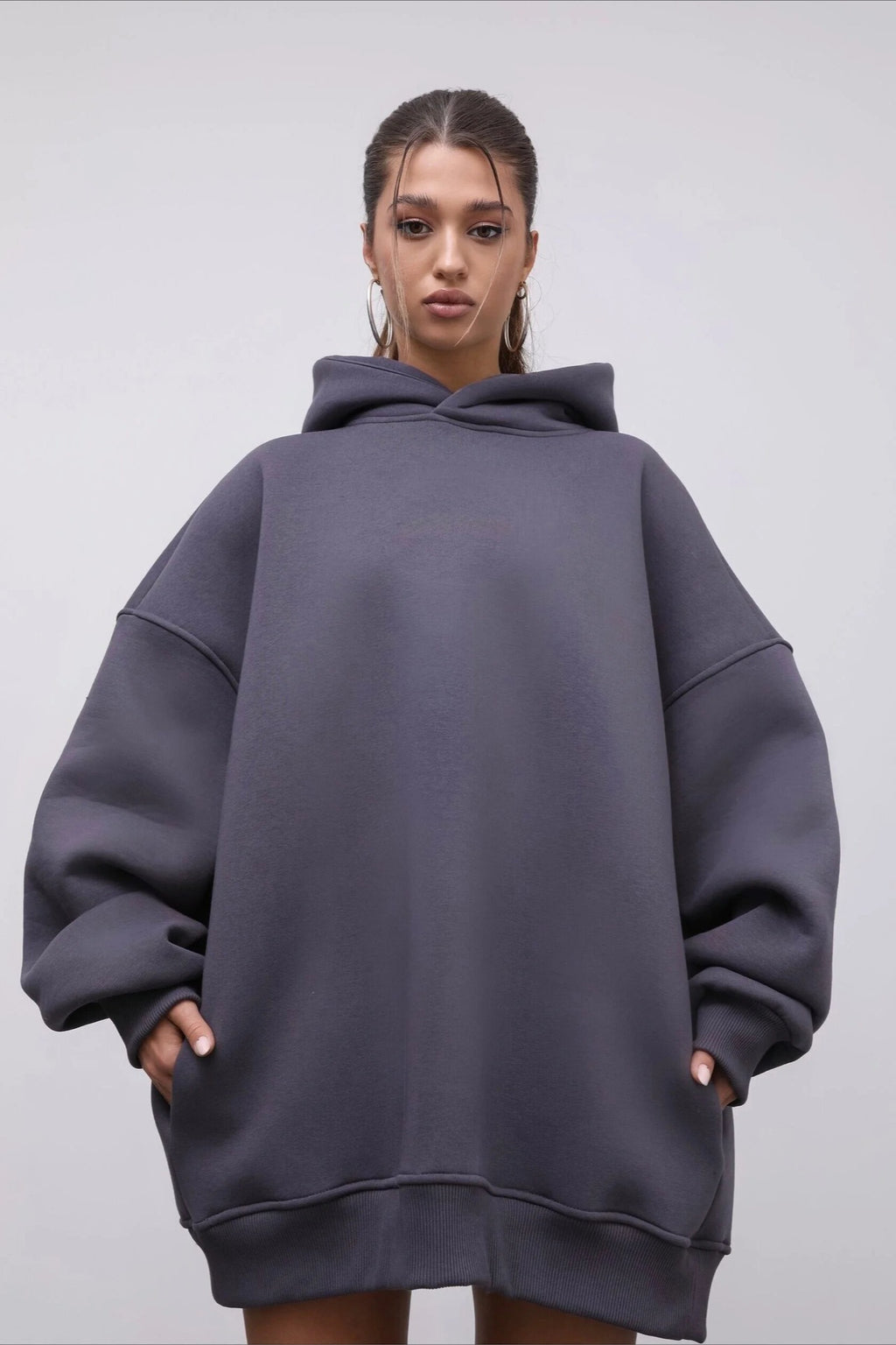 Solid Oversized Longline Pullover Lounge Hoodie