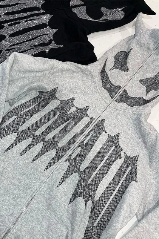 Rhinestone Zipper Oversized Hoodie Secondary image