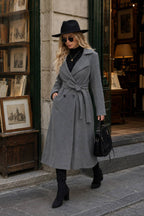 Wool Lapel Long Belted Double Overcoat