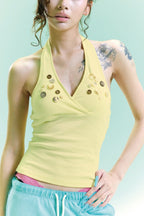 Studded Halter Neck Fitted Tank Top