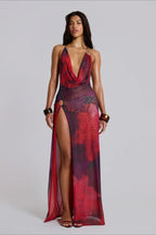 Tie Dye Halter Backless Vacation Dress
