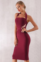 Strapless Lace Solid Burgundy Backless Cocktail Dress