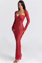 Lace Long Sleeve Crop Top Bodycon Floral Dress Set