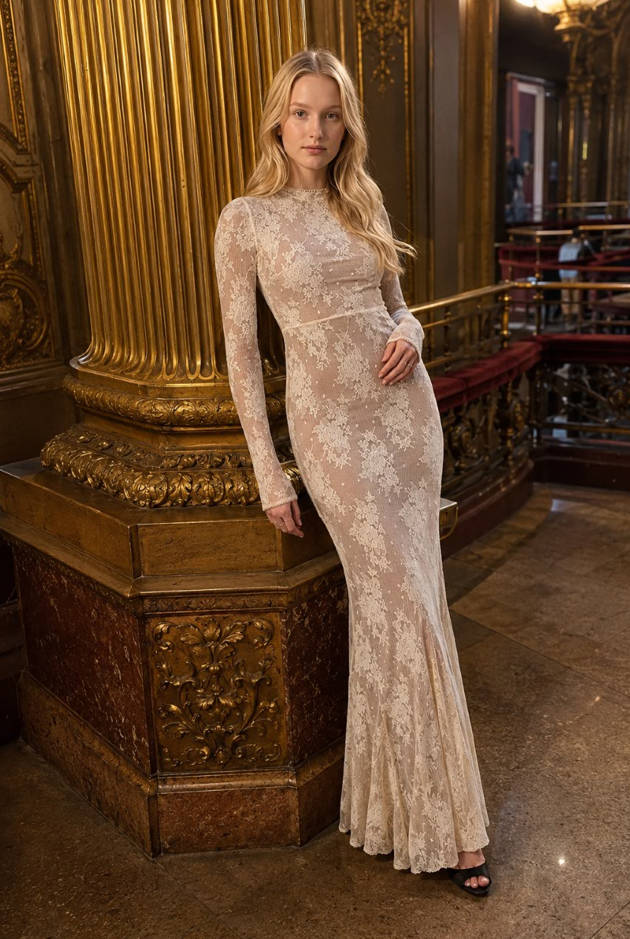 Lace Print Long Sleeve Maxi Dress Main image