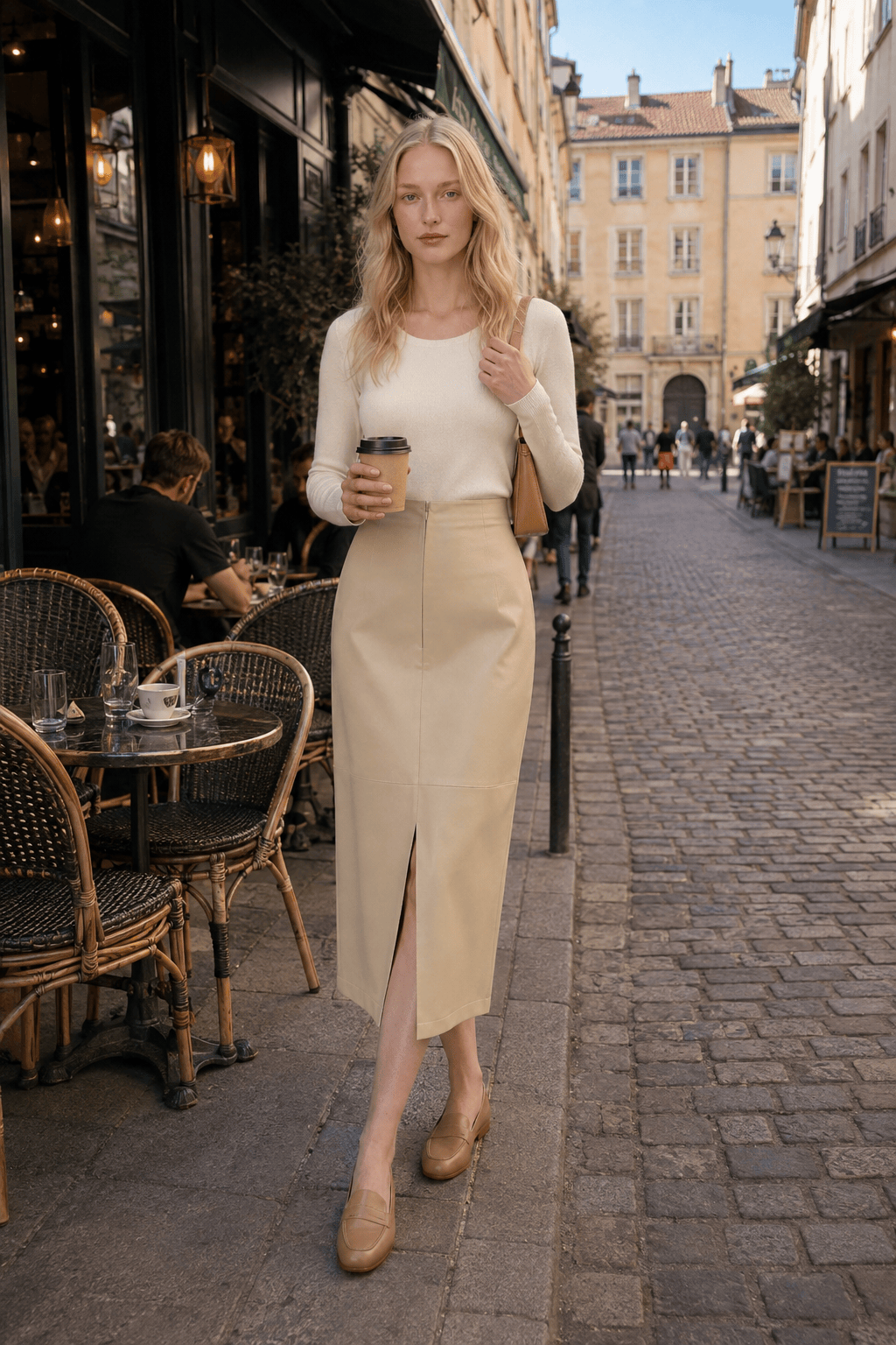 Faux Leather Piping Sit Midi Skirt