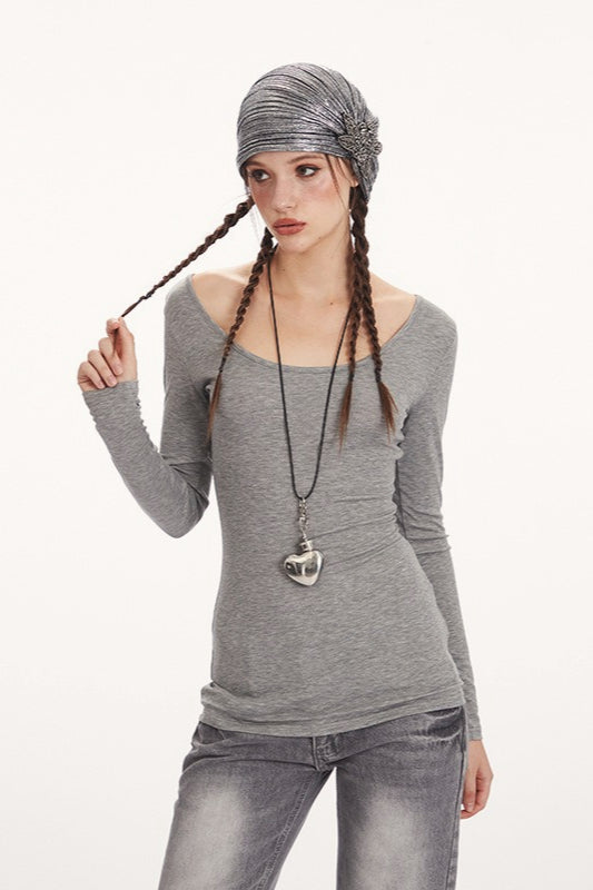 Sheer Lace Trim Long Sleeve Top Main image