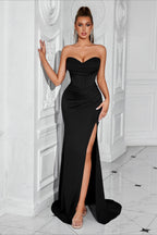 Strapless A Line Long Solid Formal Dress