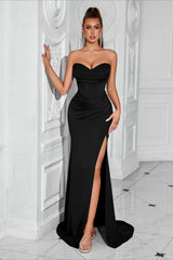 Sexy Strapless A Line Long Solid Formal Dress