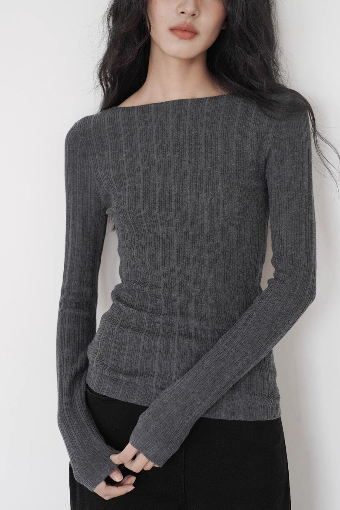 Lightweight Grey Fitted Knit Top Main image