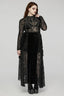 Women's Gothic Staggered Lace Patchwork Ruffled Velvet Gorgeous Party Club Black Long Skirt