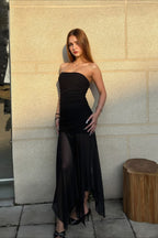 Solid Strapless Mesh Panel Party Dress