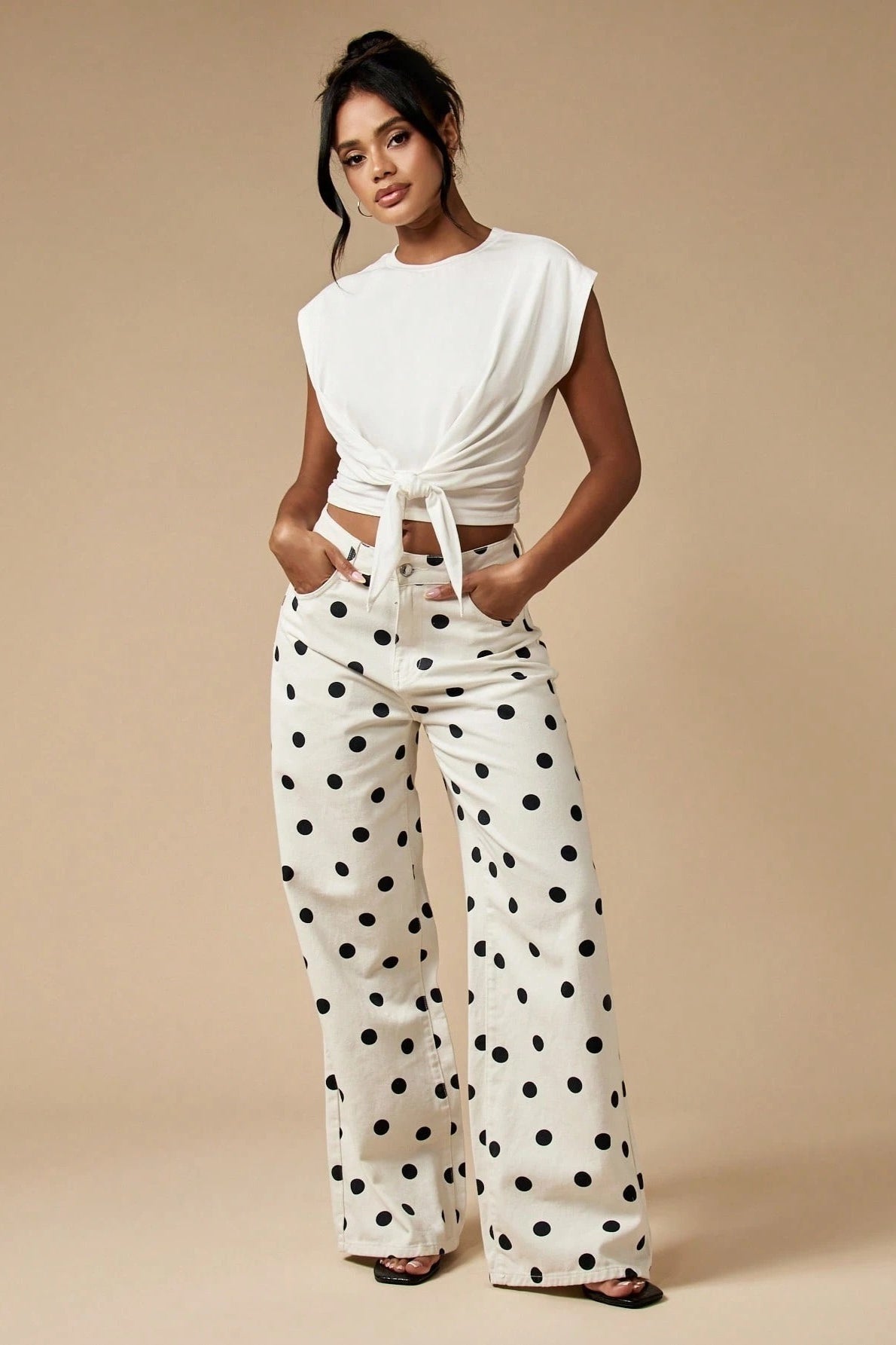 Polka Dot Wide Leg Denim Pants Secondary image