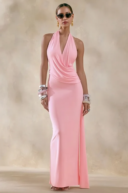 Asym Halter Backless Draped Party Dress Main image