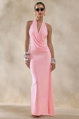 Asym Halter Backless Draped Party Dress