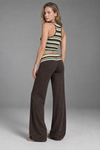 Striped U-Neck Sleeveless Top and Wide Leg Pants Set